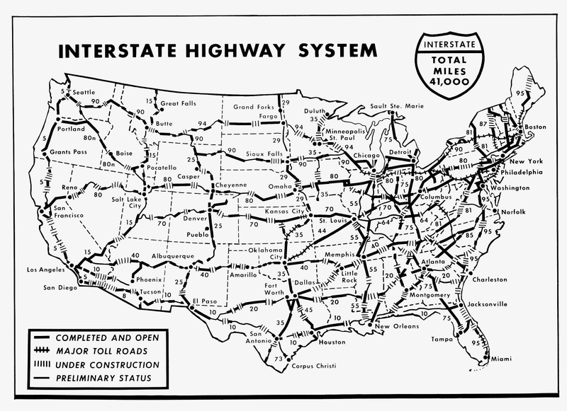 A 1966 graphic of the work-in-progress interstate system.